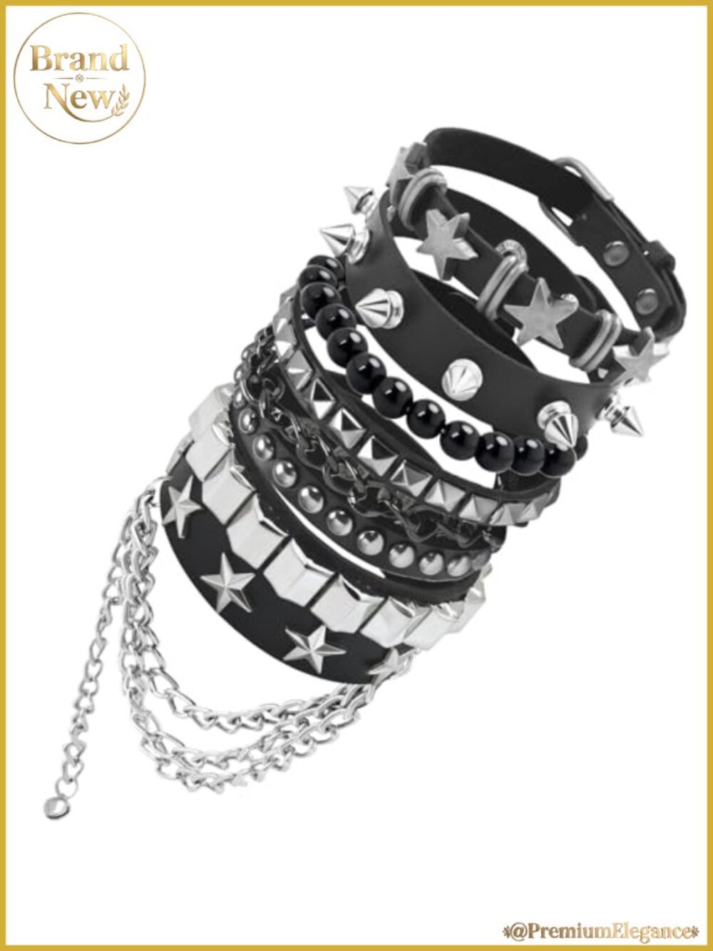 Studded Punk Bracelet Set of 5 Emo Cuff Wristband PU Leather Unisex Gothic Y2K